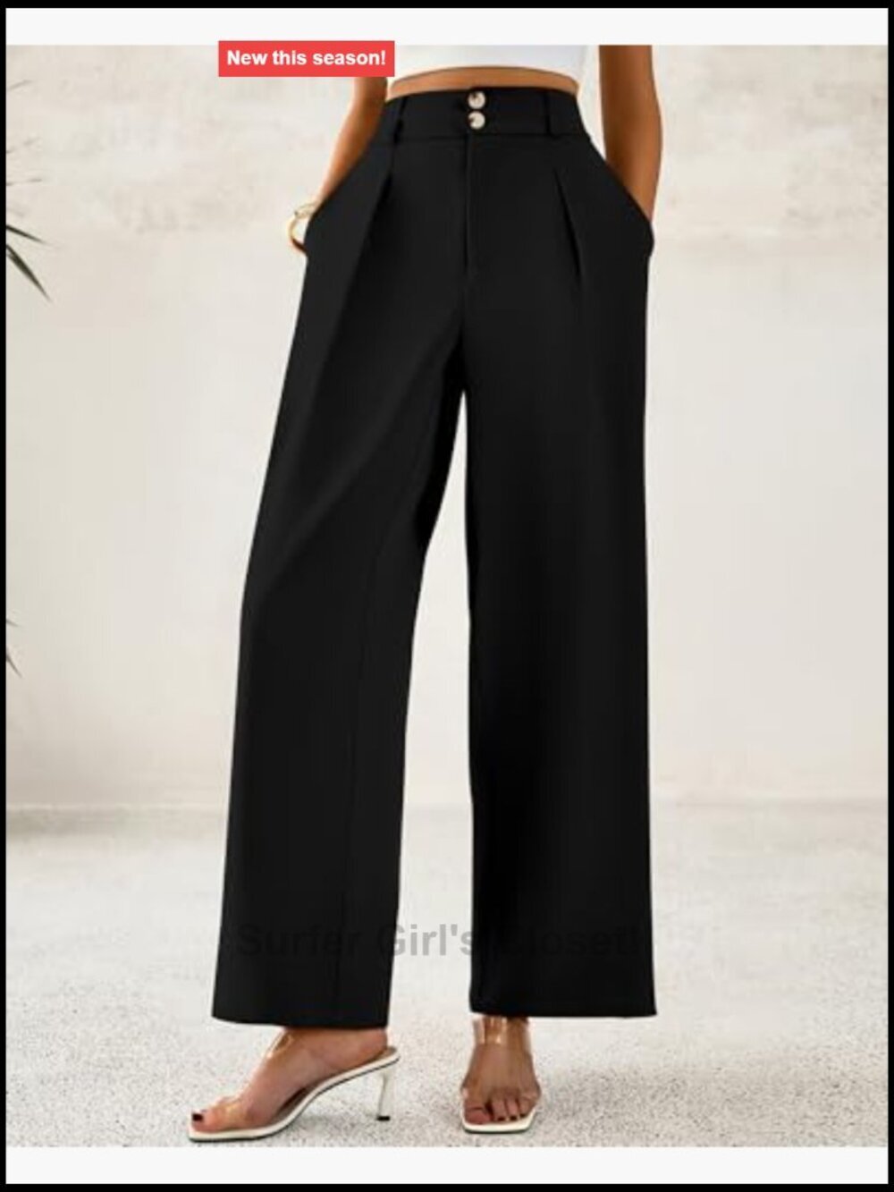 Wide Leg Dress Pants High Waisted Button Pleated Business Casual Trousers - Picture 4 of 7